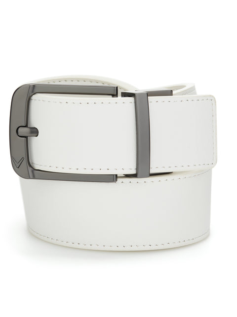 Mens Printed Chev Leather Belt (Bright White) 