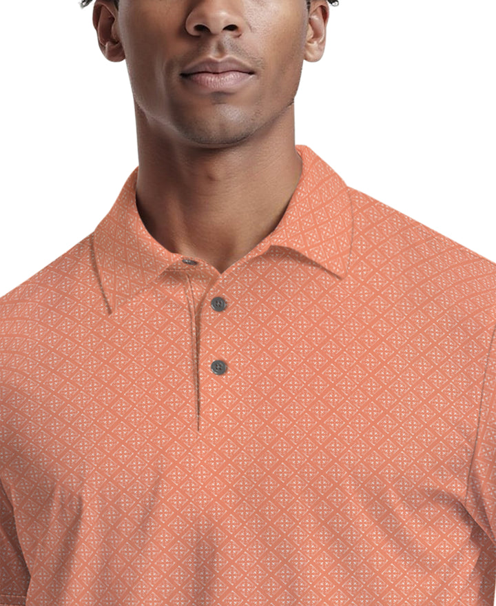 Men's Printed Geo Polo (Terra Cotta) 