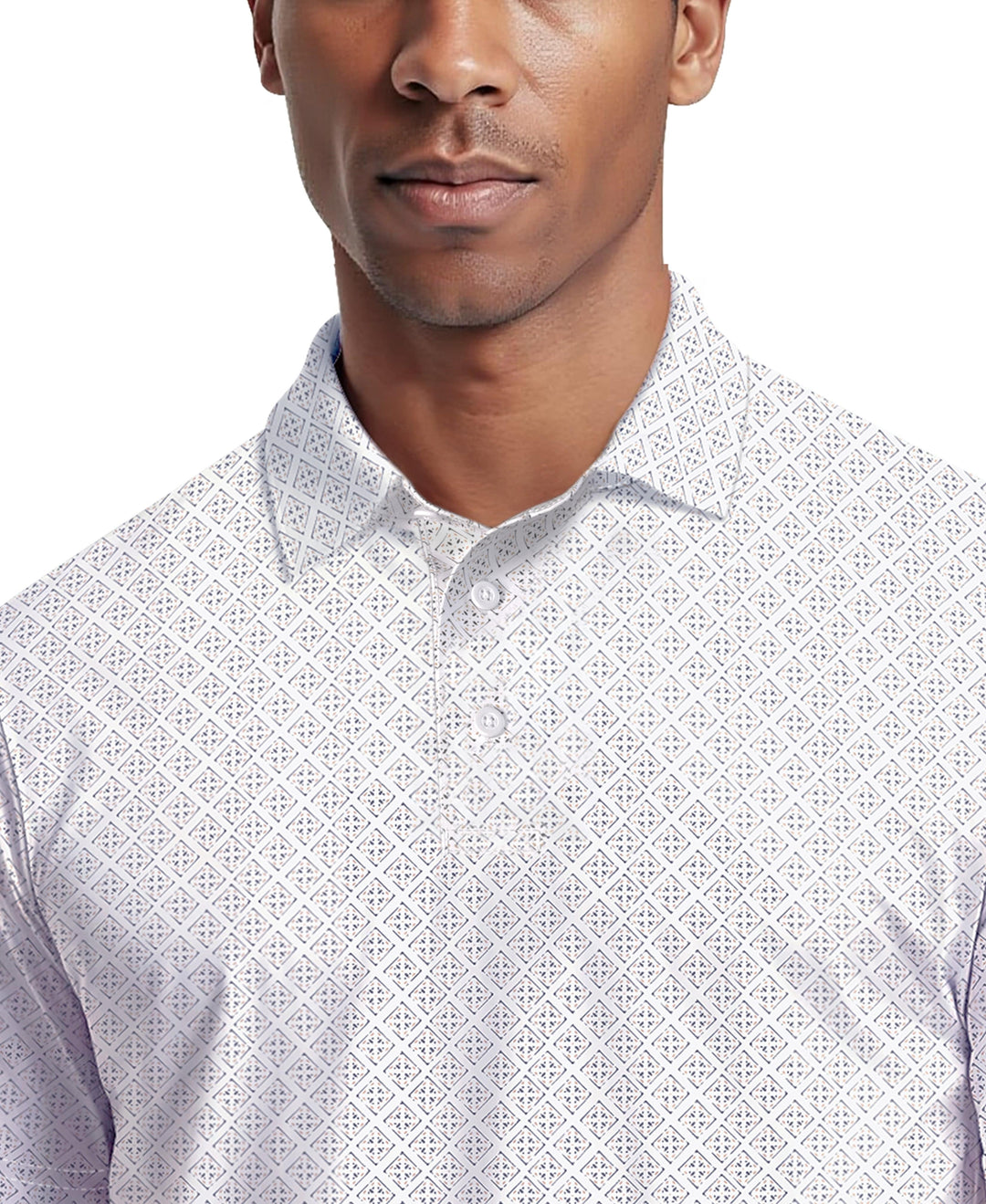 Men's Printed Geo Polo (Bright White) 