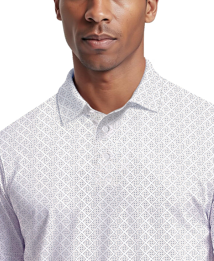 Men's Printed Geo Polo (Bright White) 