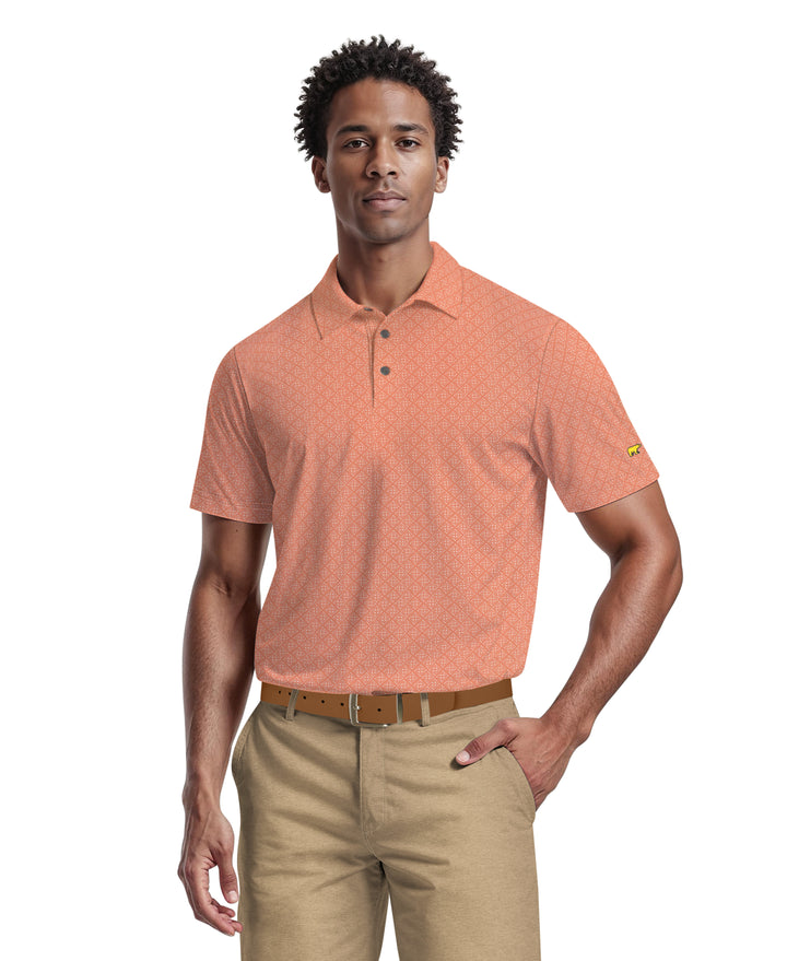 Men's Printed Geo Polo (Terra Cotta) 