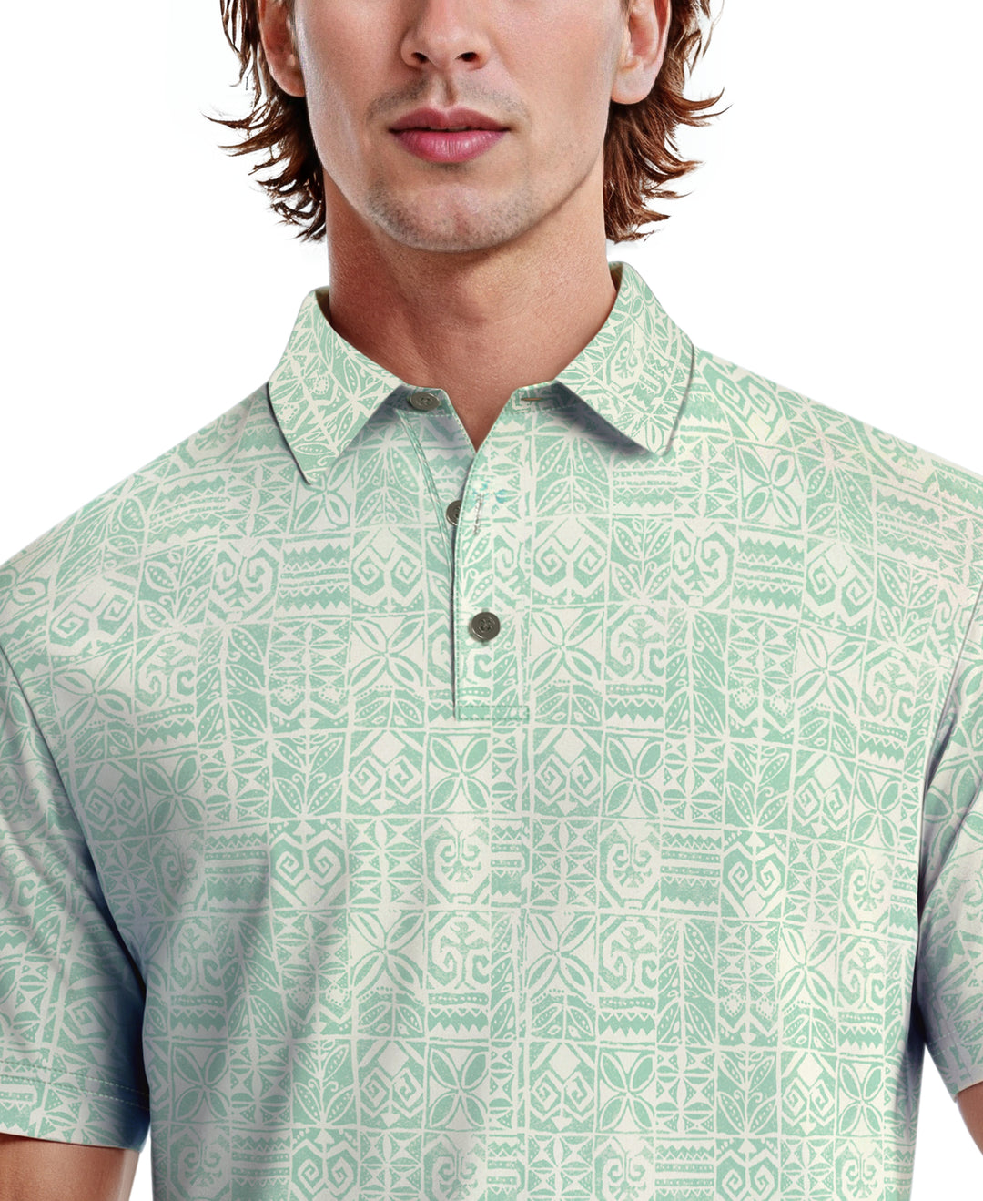 Men's Short Sleeve Printed Polo (Aruba Blue) 