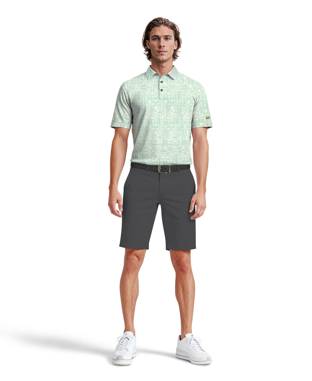 Men's Short Sleeve Printed Polo (Aruba Blue) 