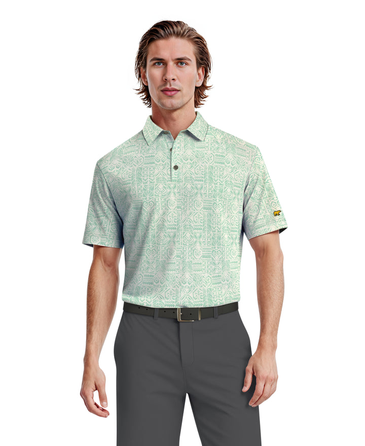 Men's Short Sleeve Printed Polo (Aruba Blue) 