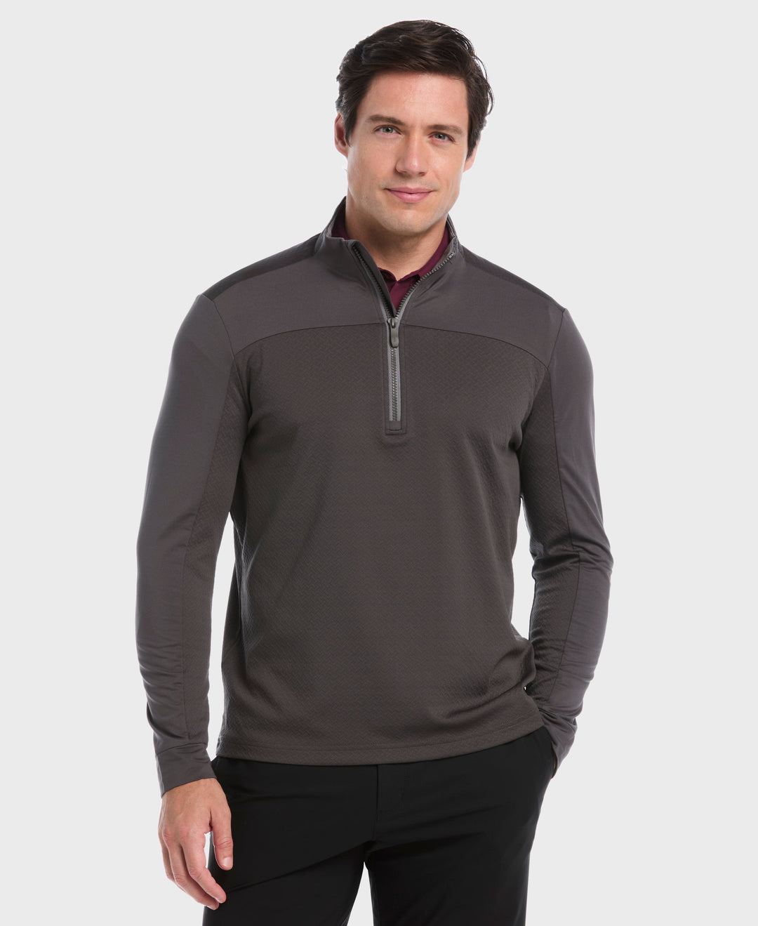 1/4 Zip Mixed Media Pullover (Asphalt) 