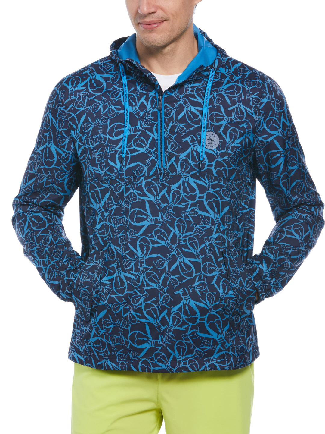 Men's Quarter Zip Penguin Print Windbreaker