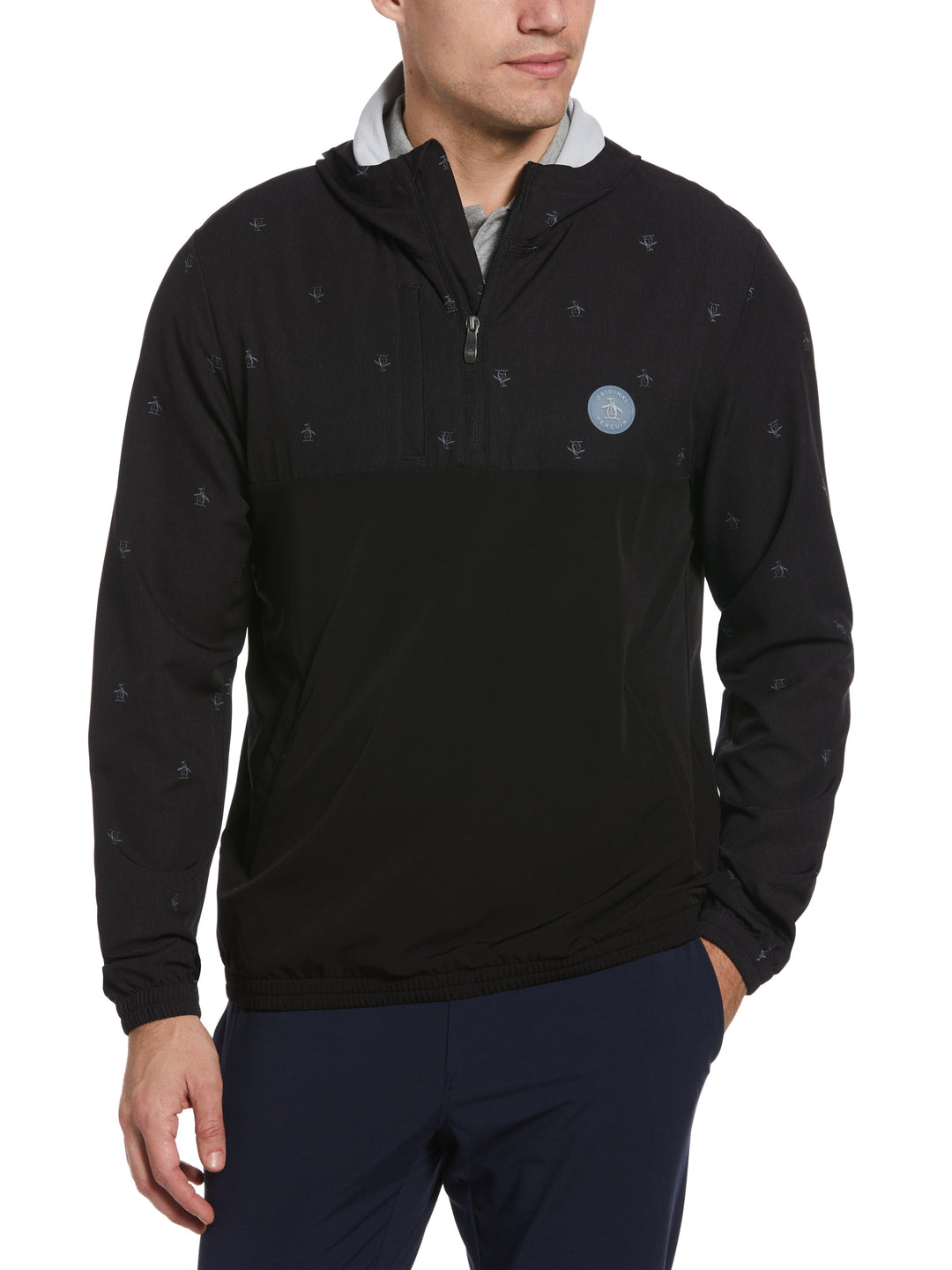 1/4 Zip Printed Pete Wind Hoodie (Caviar) 