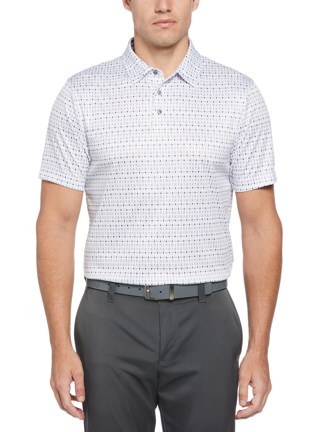 Regimental Golf Print Golf Polo (Bright White) 