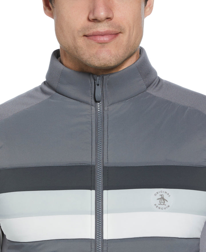 Retro Color Block Mixed Media Insulated Full Zip Vest (Quiet Shade) 