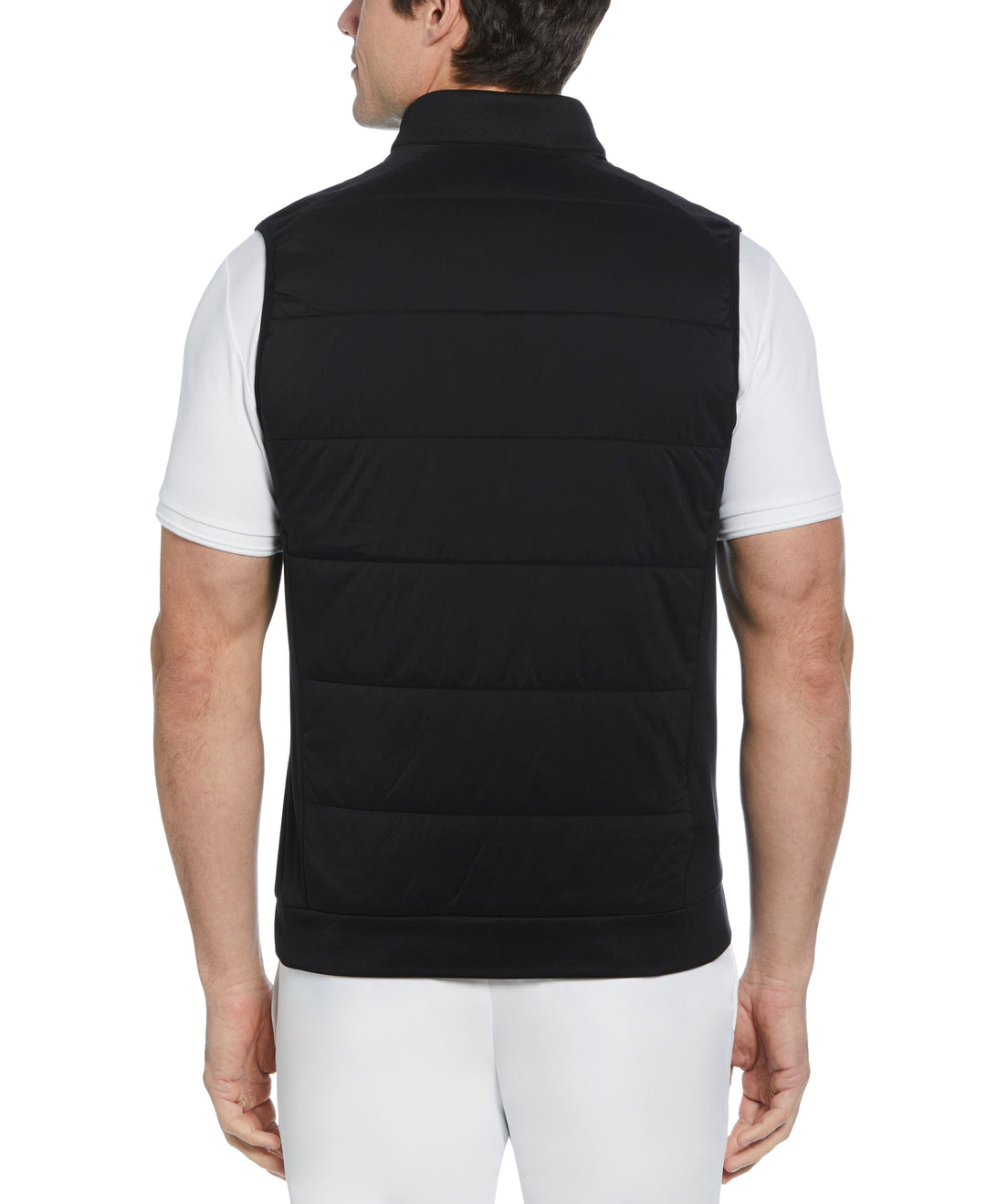 Retro Color Block Mixed Media Insulated Full Zip Vest (Caviar) 