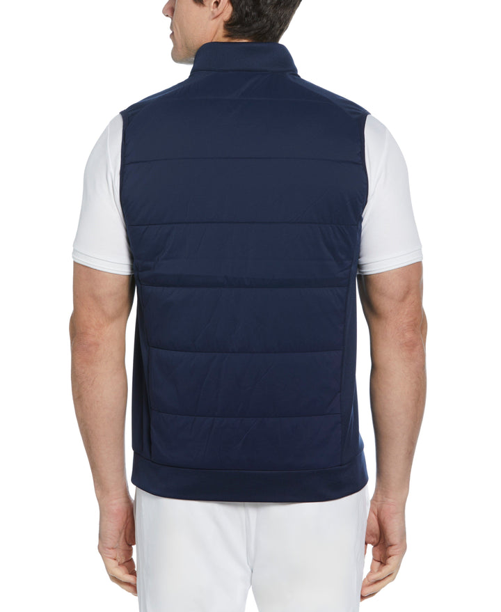 Retro Color Block Mixed Media Insulated Full Zip Vest (Black Iris) 