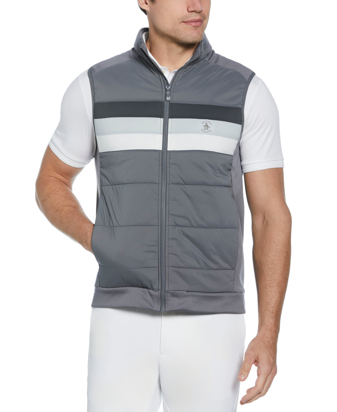 Retro Color Block Mixed Media Insulated Full Zip Vest (Quiet Shade) 