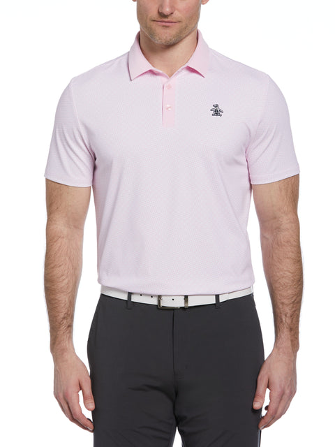 Retro Micro Floral Print Short Sleeve Golf Polo Shirt (Gelato Pink) 