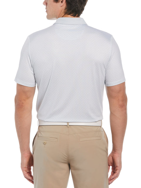 Retro Micro Floral Print Short Sleeve Golf Polo Shirt (Bright White) 