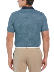 Retro Micro Floral Print Short Sleeve Golf Polo Shirt (Black Iris) 