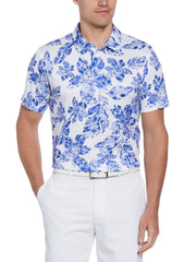 Short Sleeve Botanical Print Polo  (Bright White) 