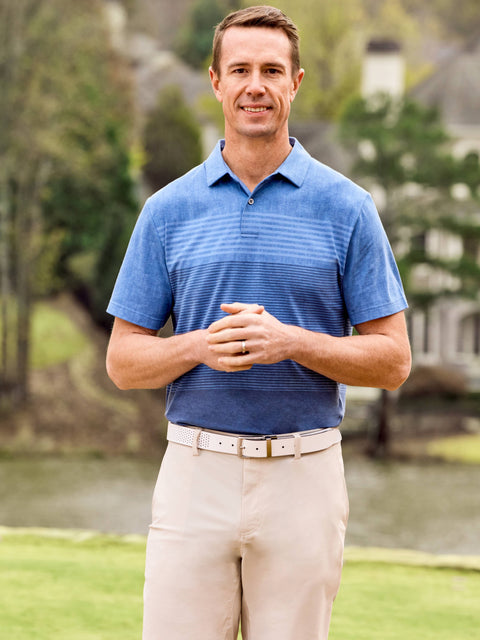 Men's Short Sleeve Distressed Stripe Printed Polo
