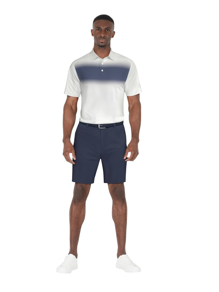 Short Sleeve Stretch Performance Ombre Chest Stripe Print Polo  (Bright White) 