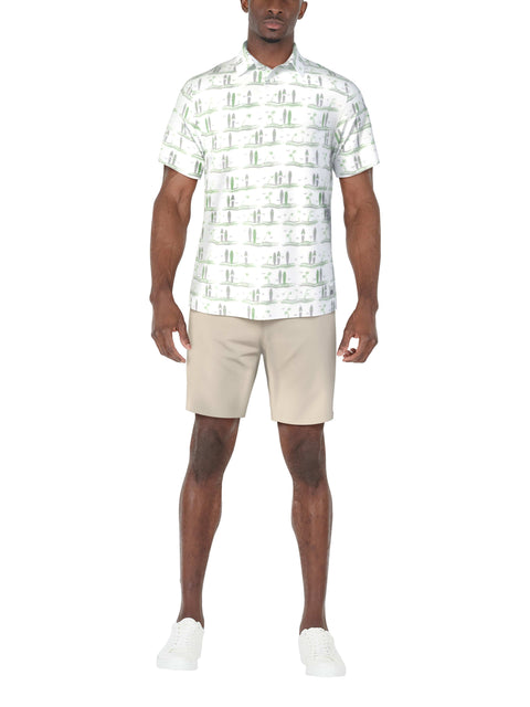 Short Sleeve Surfboard Conversational Printed Polo  (Bright White) 