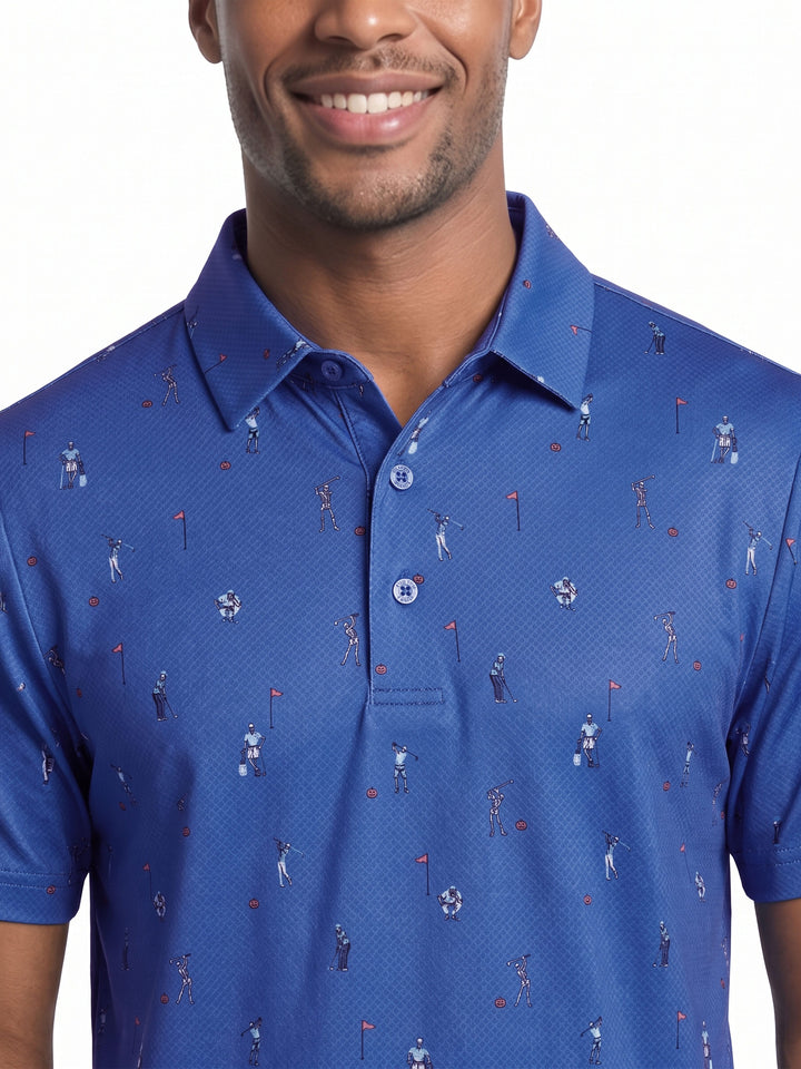 Men's Skeleton Golfer Novelty Print Polo