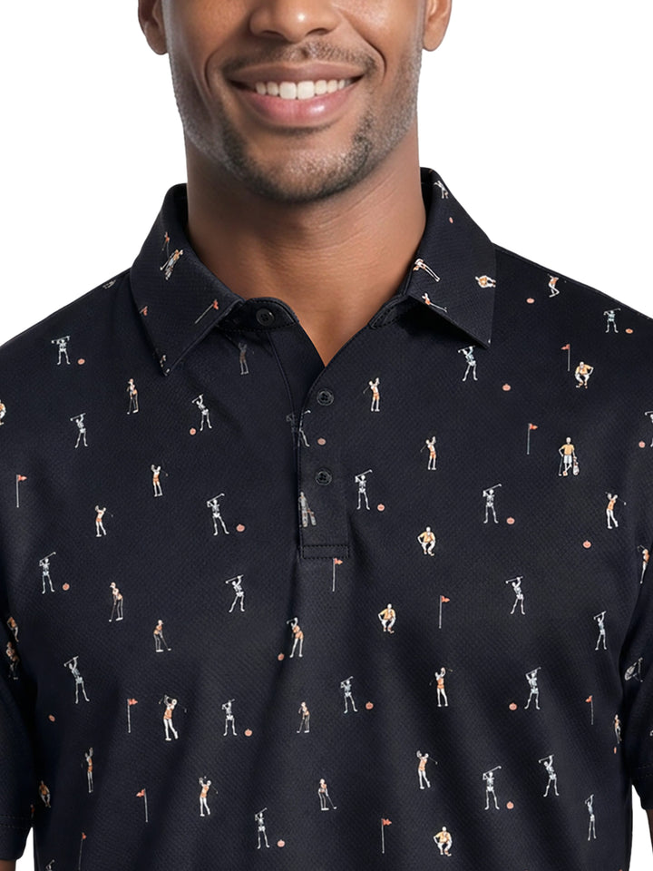Men's Skeleton Golfer Novelty Print Polo