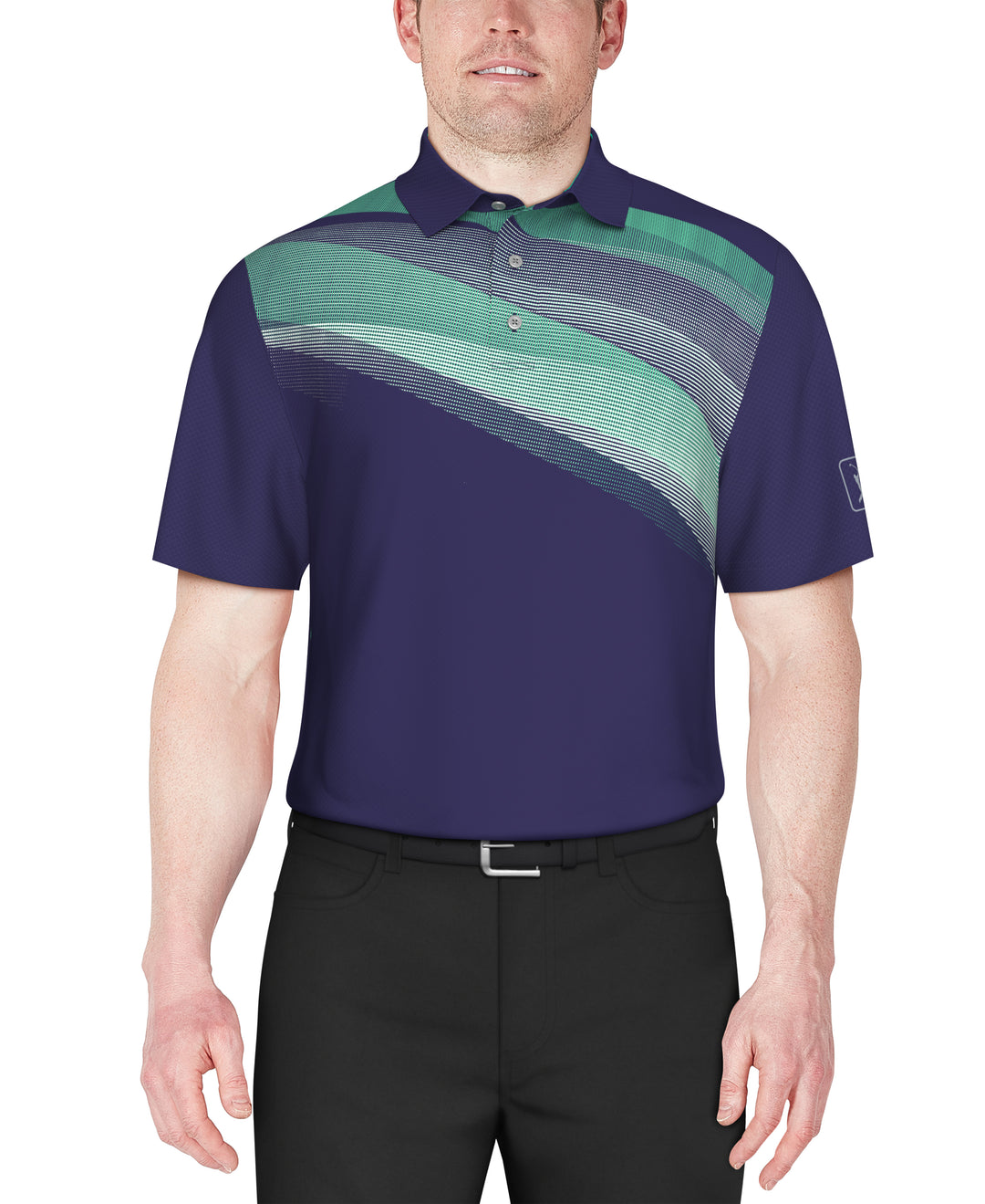 Solarized Asymmetric Print Golf Polo (Clematis Blue) 