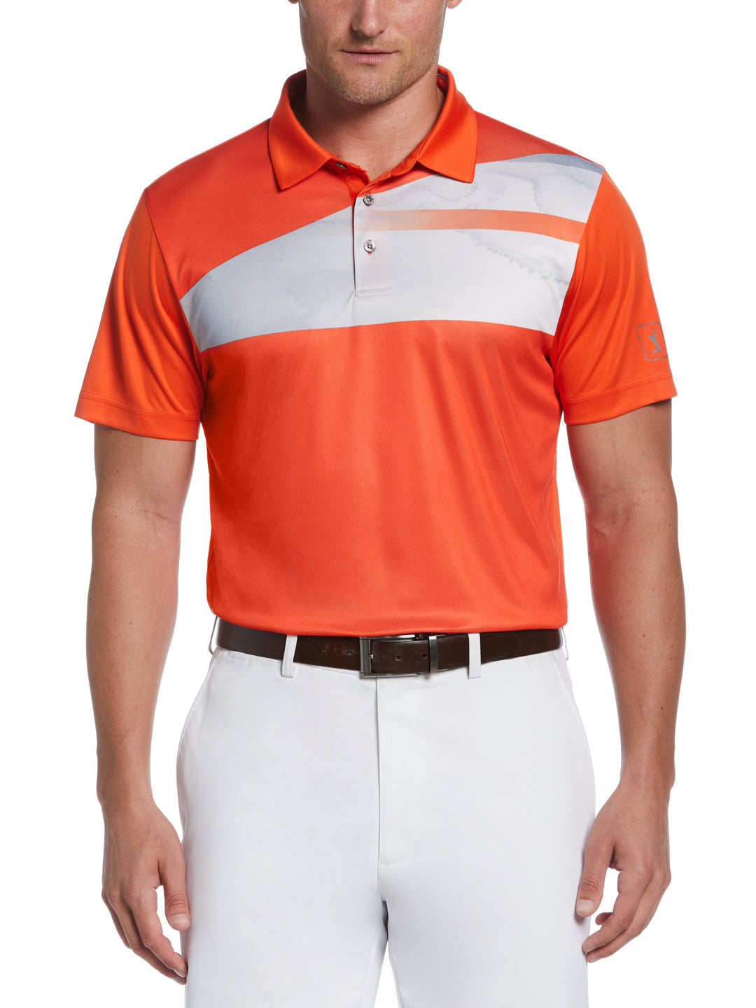 Solarized Asymmetric Print Golf Polo (Tangerine Tango) 