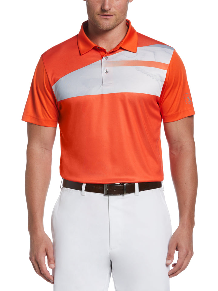 Solarized Asymmetric Print Golf Polo (Tangerine Tango) 