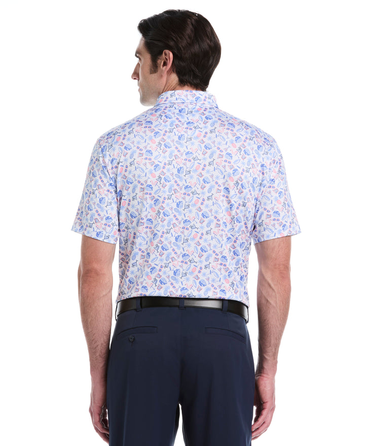 Springtime Print Golf Polo (Bright White) 