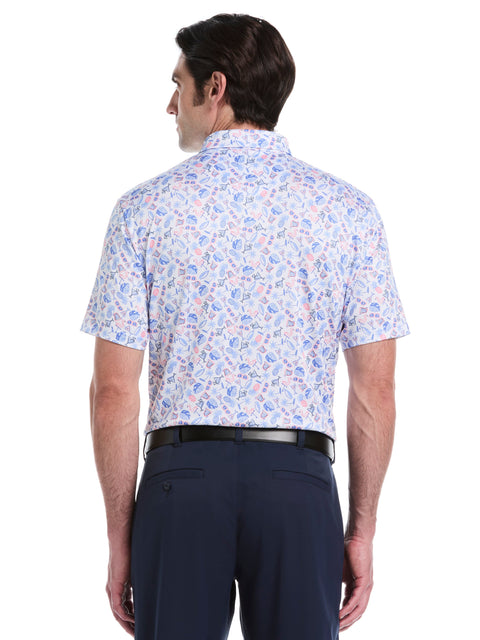 Springtime Print Golf Polo (Bright White) 