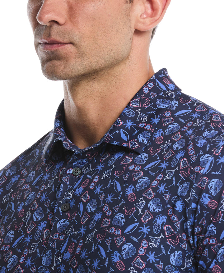 Springtime Print Golf Polo (Peacoat) 