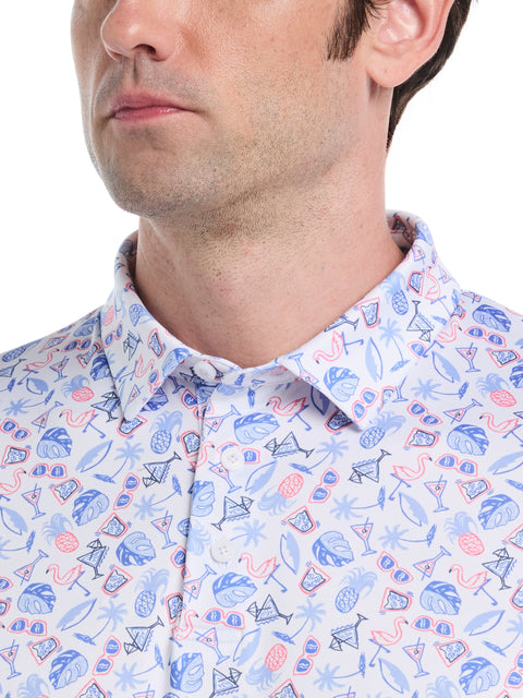 Springtime Print Golf Polo (Bright White) 