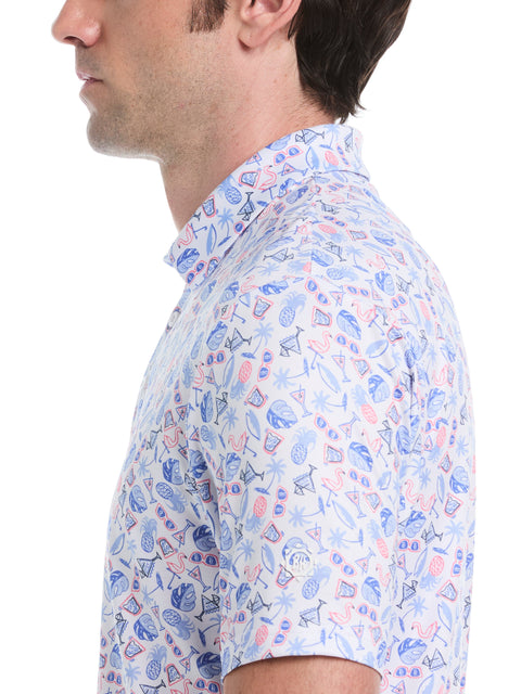 Springtime Print Golf Polo (Bright White) 