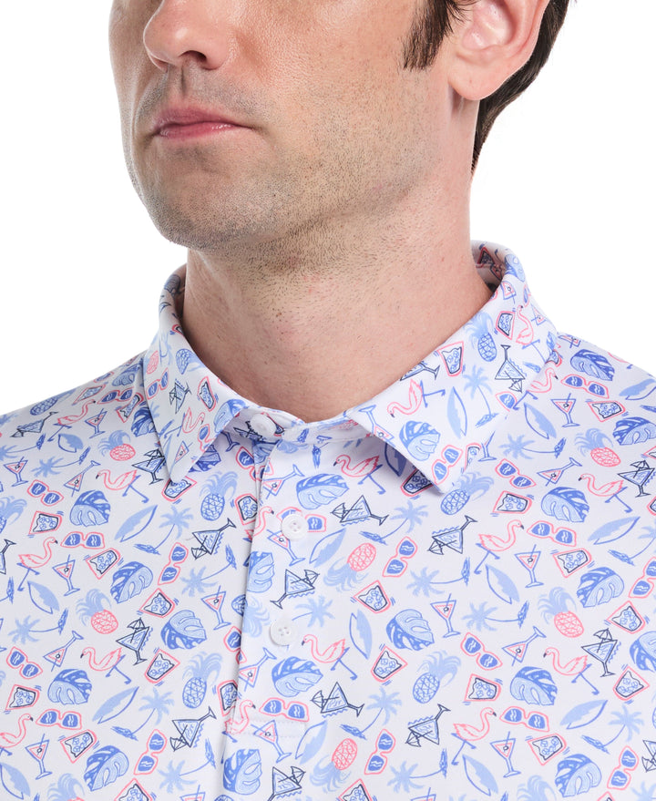 Springtime Print Golf Polo (Bright White) 