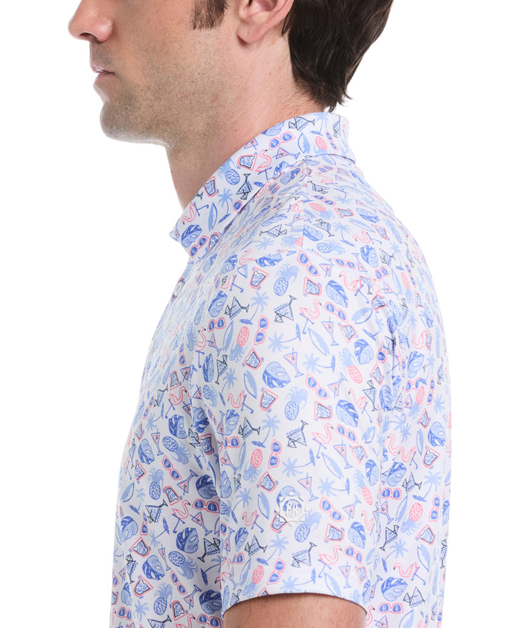 Springtime Print Golf Polo (Bright White) 