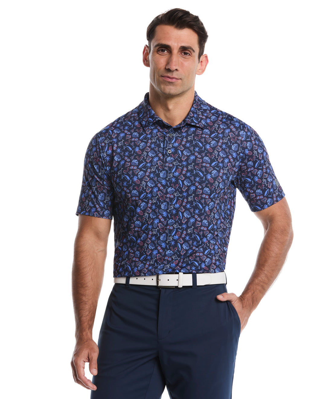 Springtime Print Golf Polo (Peacoat) 