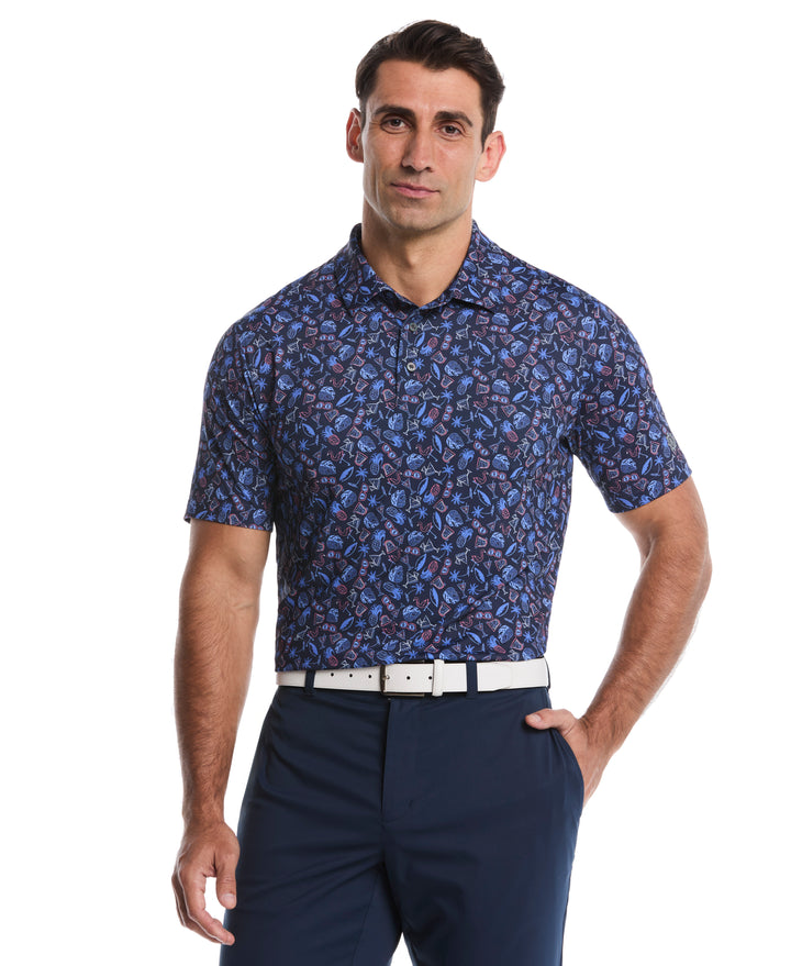 Springtime Print Golf Polo (Peacoat) 