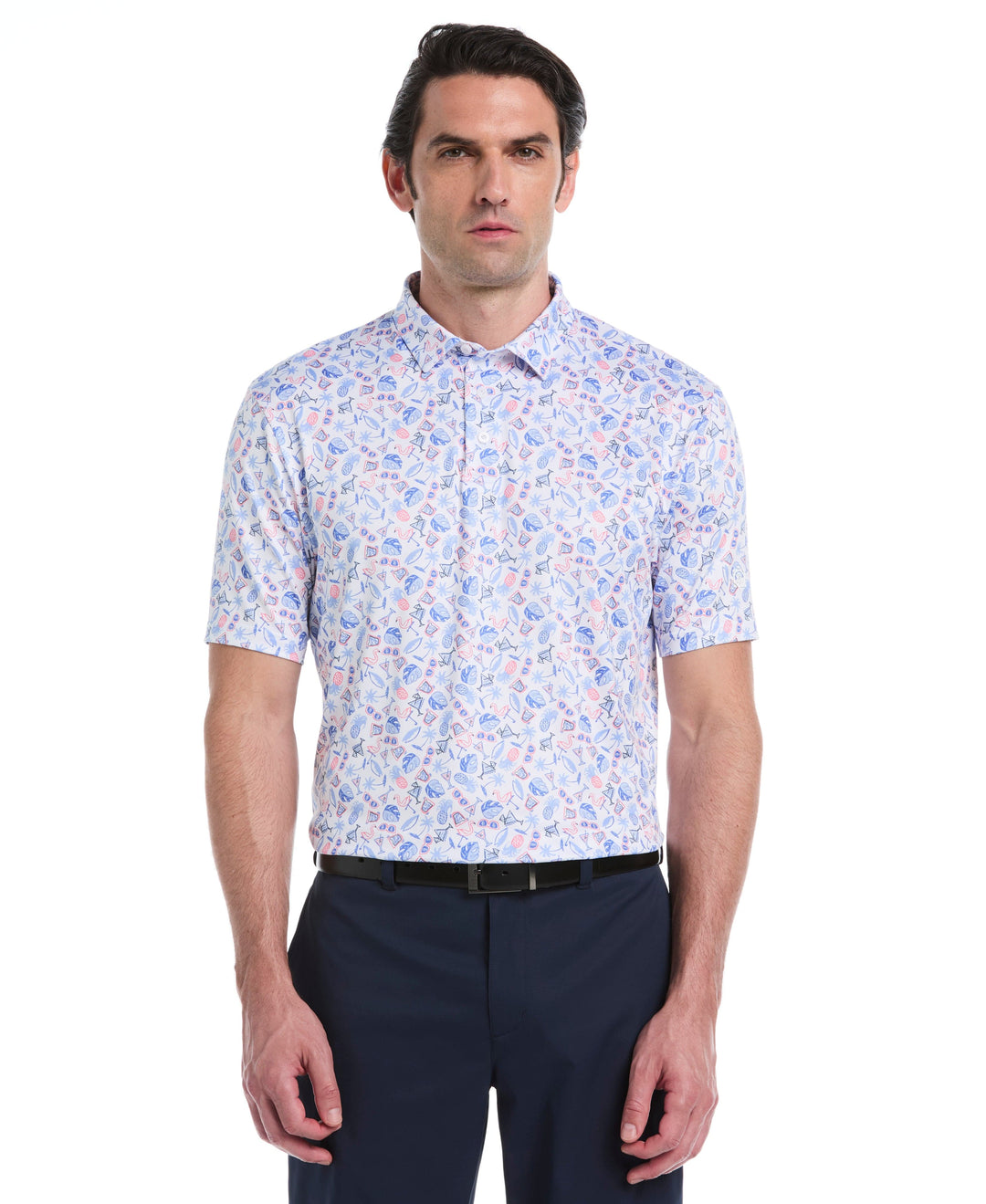 Springtime Print Golf Polo (Bright White) 