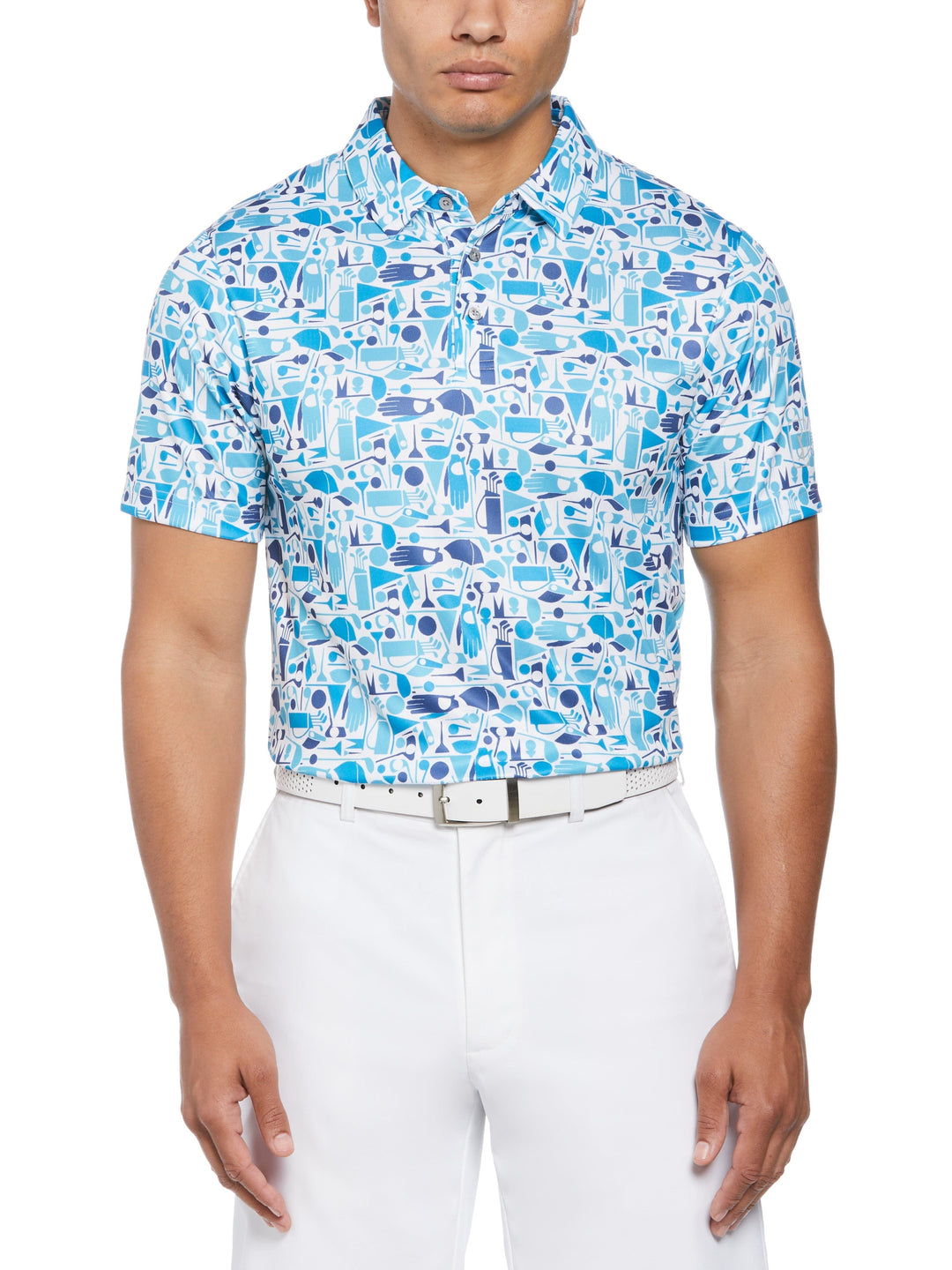 Stamped Golf Print Golf Polo (Bright White) 