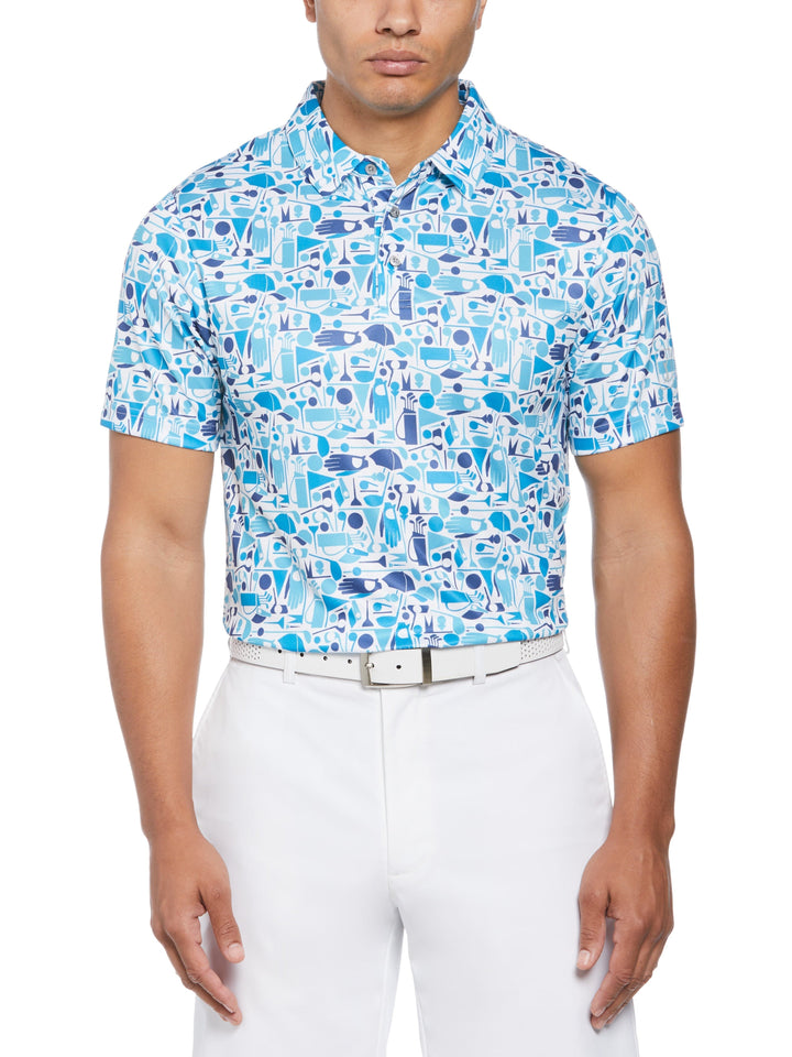 Stamped Golf Print Golf Polo (Bright White) 