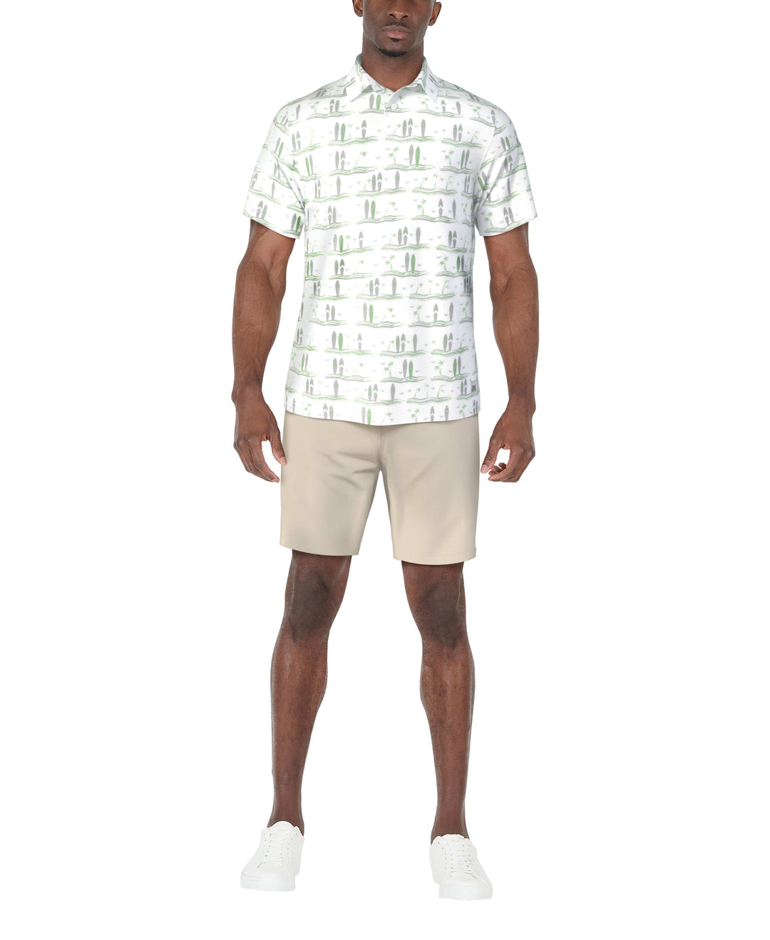 Short Sleeve Surfboard Conversational Printed Polo  (Bright White) 