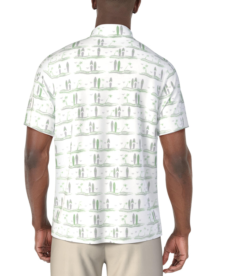 Short Sleeve Surfboard Conversational Printed Polo  (Bright White) 