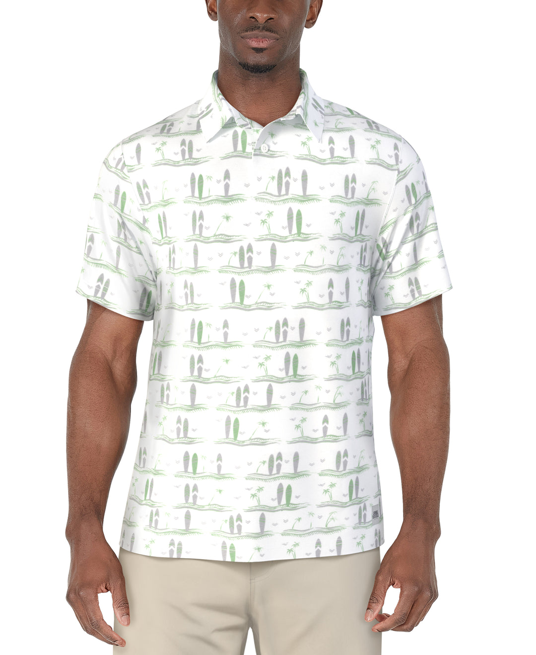 Short Sleeve Surfboard Conversational Printed Polo  (Bright White) 
