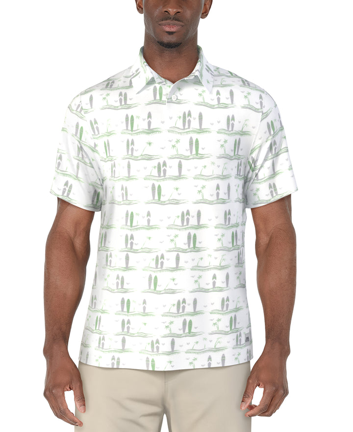 Short Sleeve Surfboard Conversational Printed Polo  (Bright White) 
