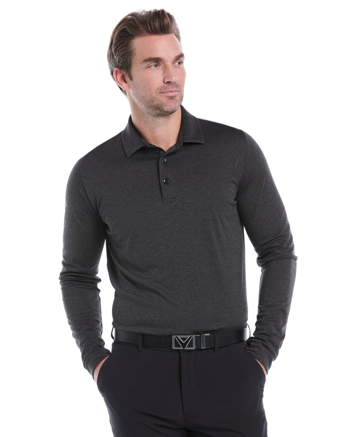 Swing Tech™ Essential Long Sleeve Golf Polo (Black Heather) 