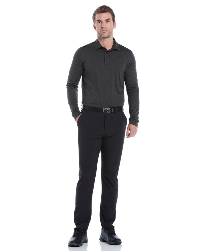 Swing Tech™ Essential Long Sleeve Golf Polo (Black Heather) 