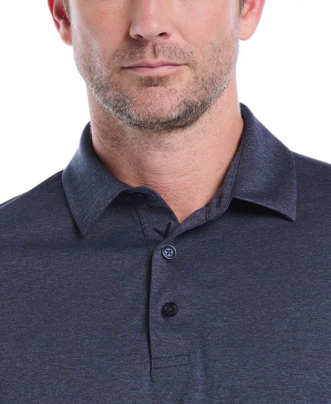 Swing Tech™ Essential Long Sleeve Golf Polo (Navy Chambry Htr) 