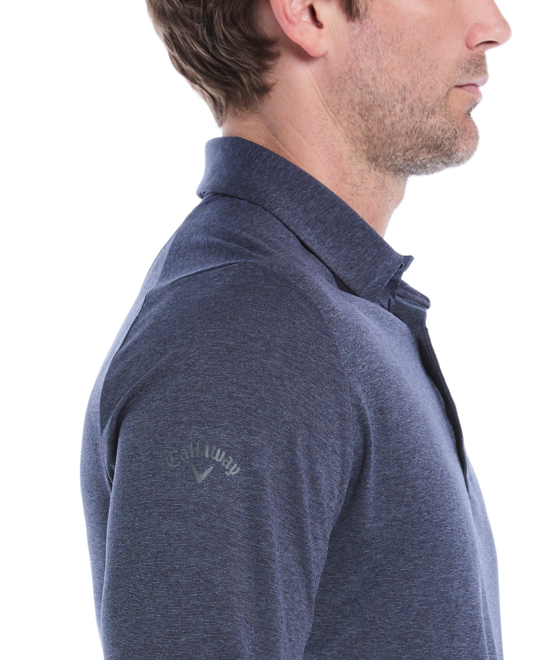Swing Tech™ Essential Long Sleeve Golf Polo (Navy Chambry Htr) 