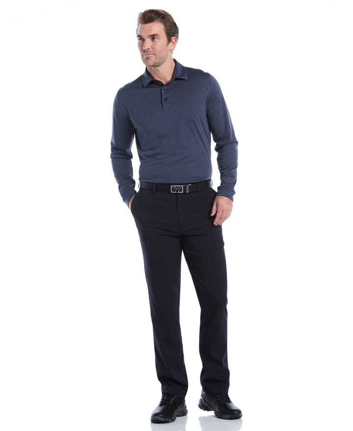 Swing Tech™ Essential Long Sleeve Golf Polo (Navy Chambry Htr) 