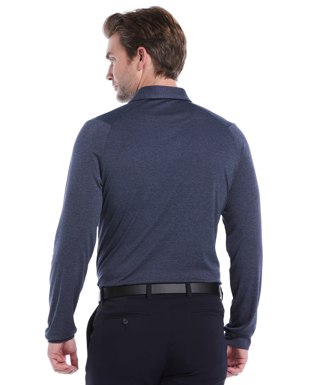 Swing Tech™ Essential Long Sleeve Golf Polo (Navy Chambry Htr) 